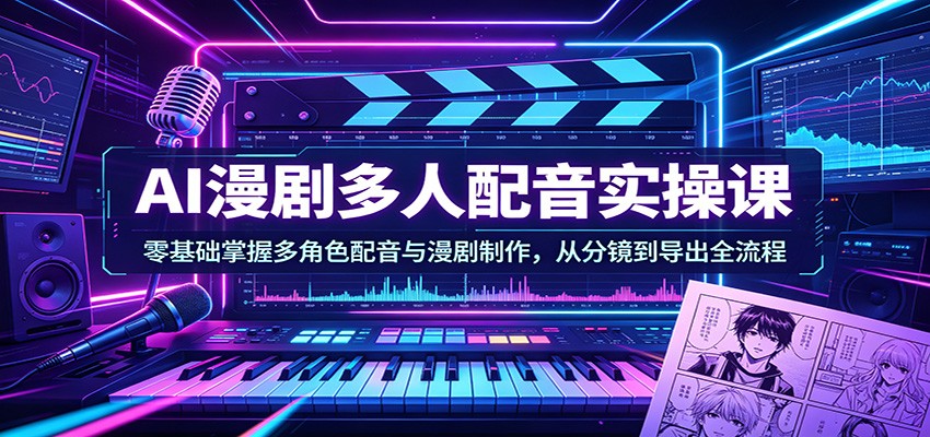 AI漫剧多人配音实操课：零基础掌握多角色配音与漫剧制作，从分镜到导出全流程