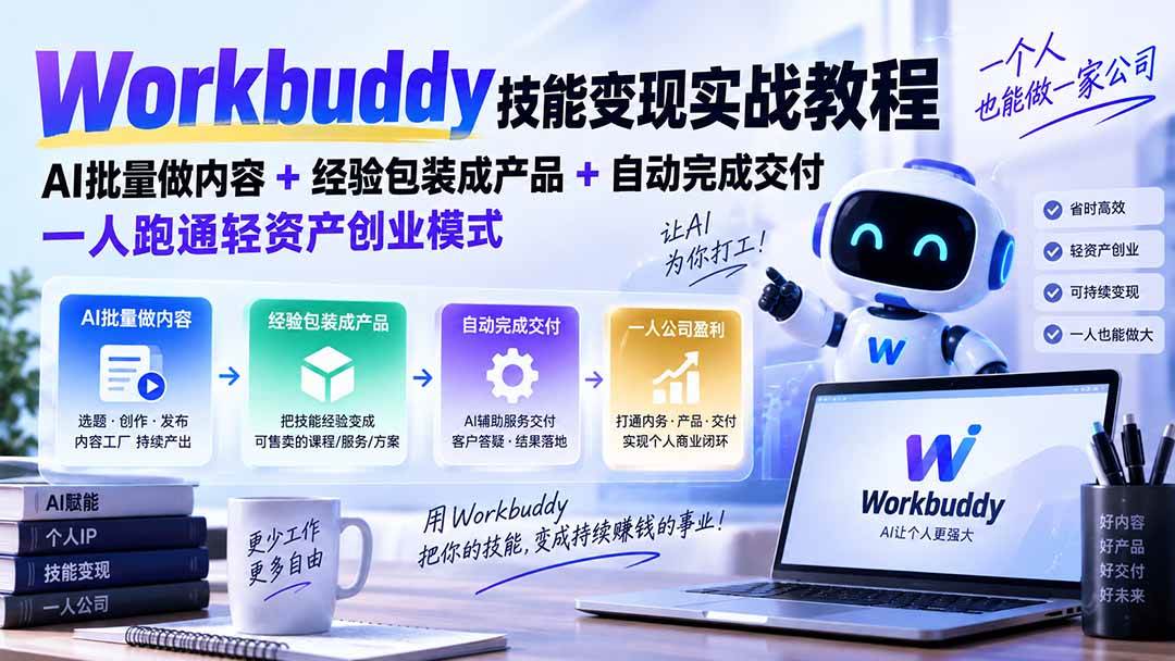 (20492期)Workbuddy技能变现实战教程:AI批量做内容+经验包装成产品+自动完成交付,一人跑通轻资产创业模式 (20492期)Workbuddy技能变现实战教程:AI批量做内容+经验包装成产品+自动完成交付,一人跑通轻资产创业模式