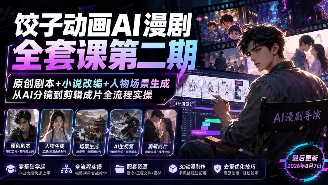 饺子动画AI漫剧全套课第二期:原创剧本+小说改编+人物场景生成,从AI分镜到剪辑成片全流程实操 饺子动画AI漫剧全套课第二期:原创剧本+小说改编+人物场景生成,从AI分镜到剪辑成片全流程实操