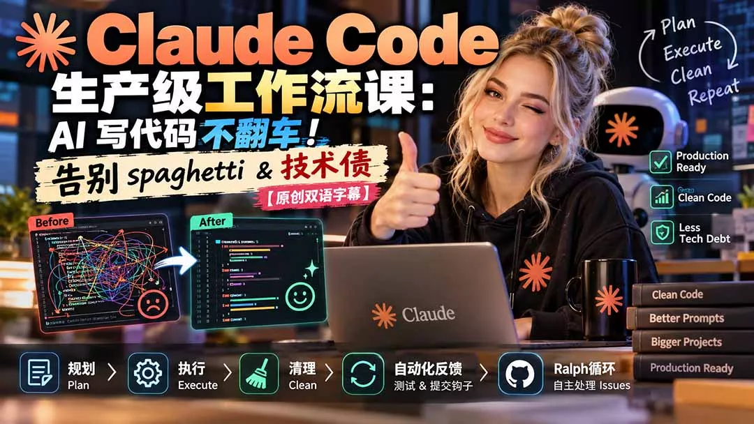 Claude Code 生产级工作流课:AI 写代码不翻车!告别 spaghetti & 技术债【原创双语字幕】 Claude Code 生产级工作流课:AI 写代码不翻车!告别 spaghetti & 技术债【原创双语字幕】