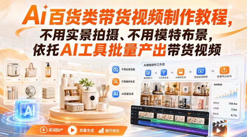 Ai百货类带货视频制作教程,不用实景拍摄、不用模特布景,依托AI工具批量产出带货视频 Ai百货类带货视频制作教程,不用实景拍摄、不用模特布景,依托AI工具批量产出带货视频