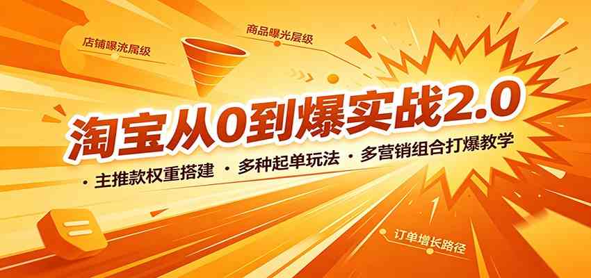 淘宝从0到爆实战2.0：主推款权重搭建，多种起单玩法，多营销组合打爆教学