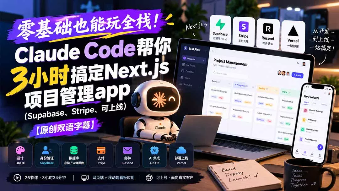 零基础也能玩全栈!Claude Code帮你3小时搞定Next.js项目管理app(Supabase、Stripe、可上线 零基础也能玩全栈!Claude Code帮你3小时搞定Next.js项目管理app(Supabase、Stripe、可上线