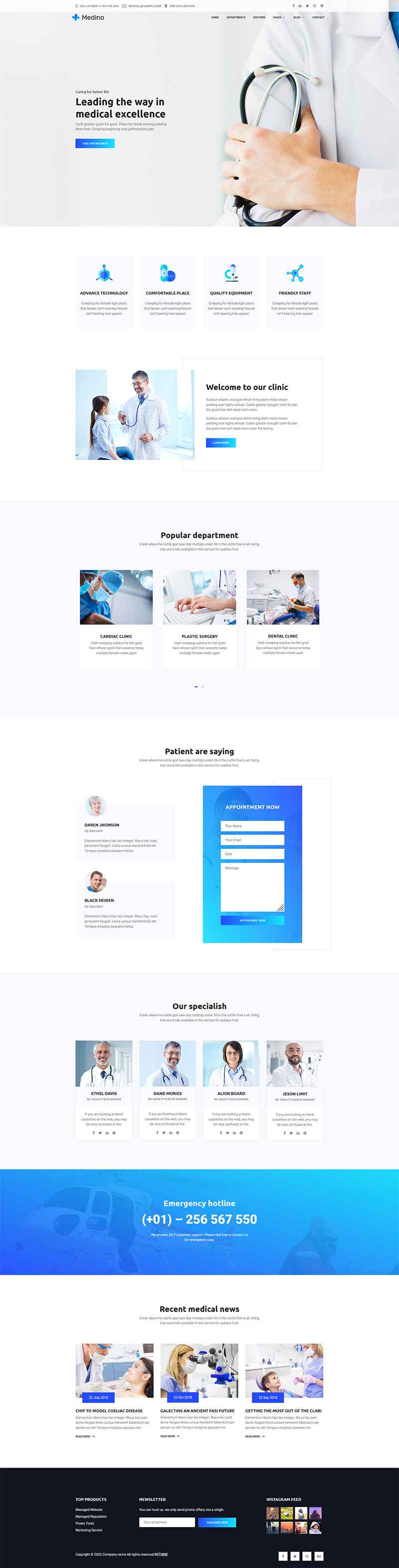 蓝白简约医疗检测机构html模板