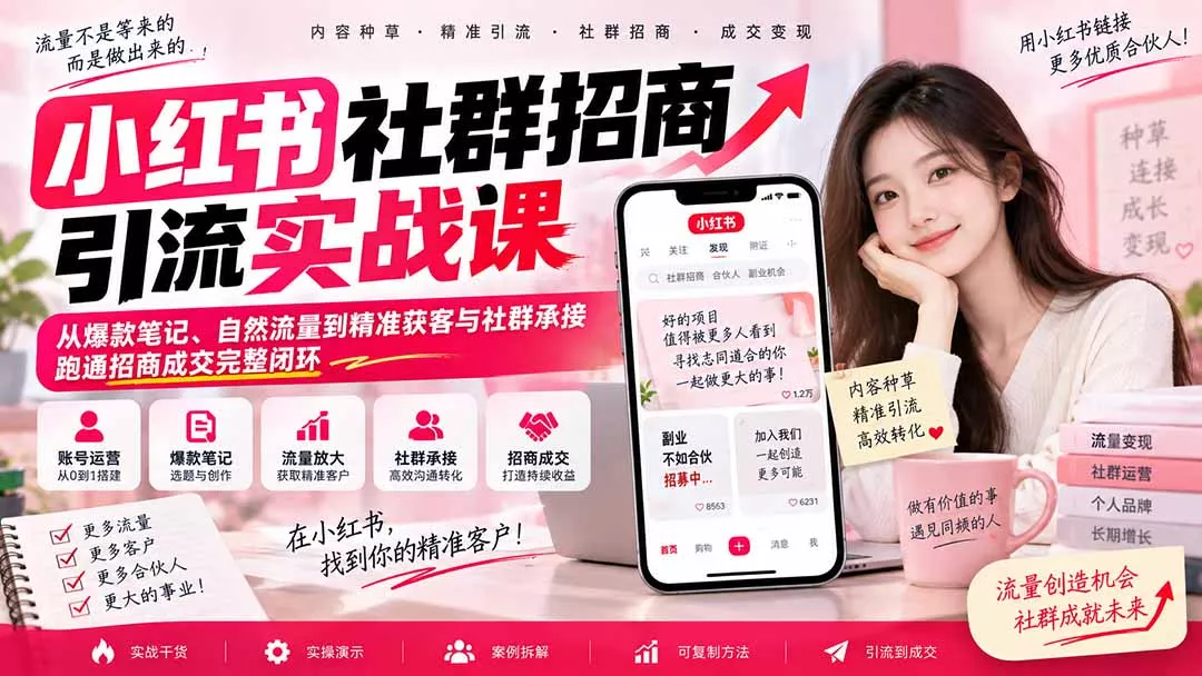 小红书社群招商引流实战课-无水印:从爆款笔记、自然流量到精准获客与社群承接,跑通招商成交完整闭环 小红书社群招商引流实战课-无水印:从爆款笔记、自然流量到精准获客与社群承接,跑通招商成交完整闭环