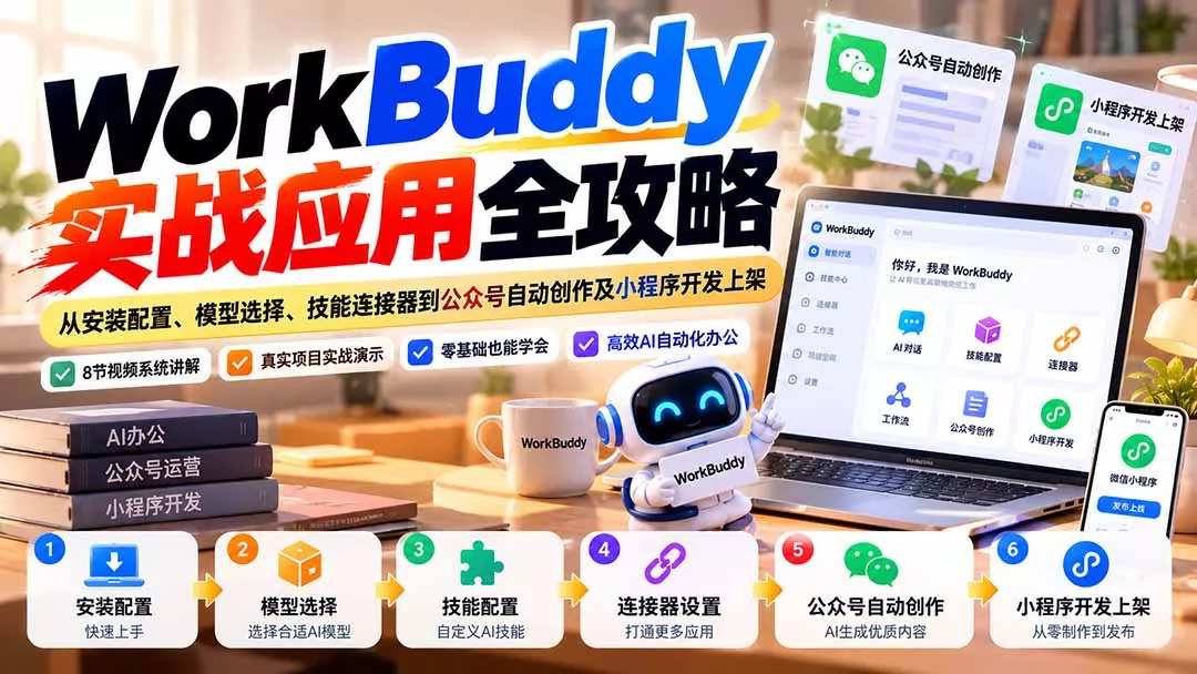 WorkBuddy 实战应用全攻略:从安装配置、模型选择、技能连接器到公众号自动创作及小程序开发上架 WorkBuddy 实战应用全攻略:从安装配置、模型选择、技能连接器到公众号自动创作及小程序开发上架