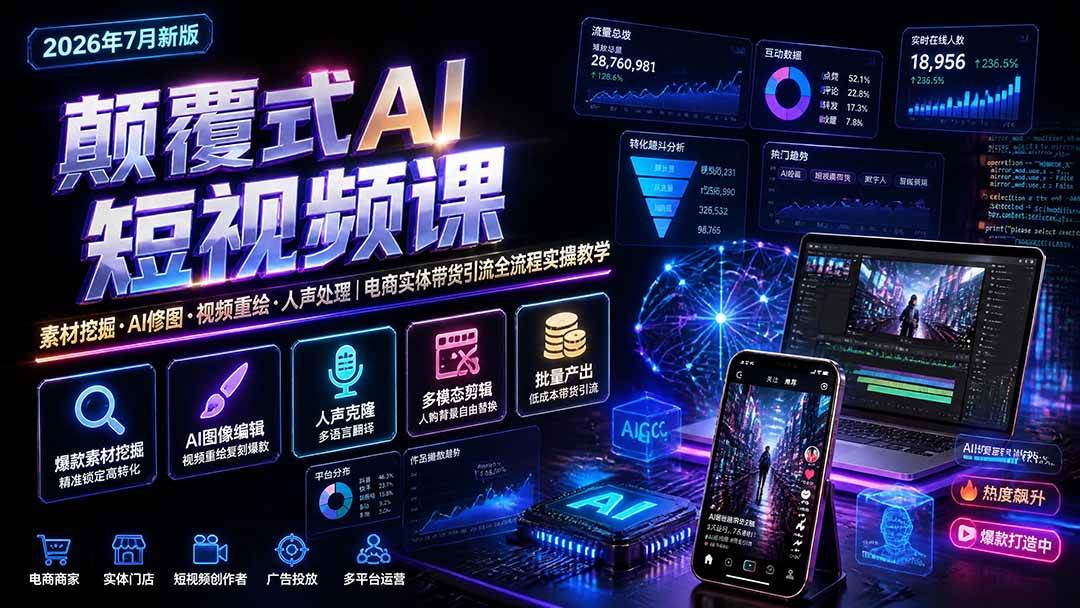 (20602期)颠覆式AI短视频课-更新|素材挖掘,AI修图,视频重绘,人声处理|电商实体带货引流全流程实操教学 (20602期)颠覆式AI短视频课-更新|素材挖掘,AI修图,视频重绘,人声处理|电商实体带货引流全流程实操教学
