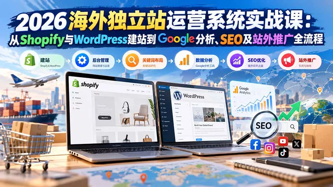 2026海外独立站运营系统实战课:从Shopify与WordPress建站到Google分析、SEO及站外推广全流程 2026海外独立站运营系统实战课:从Shopify与WordPress建站到Google分析、SEO及站外推广全流程