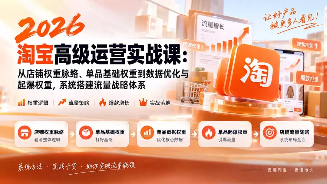 2026淘宝高级运营实战课:从店铺权重脉络、单品基础权重到数据优化与起爆权重,系统搭建流量战略体系 2026淘宝高级运营实战课:从店铺权重脉络、单品基础权重到数据优化与起爆权重,系统搭建流量战略体系