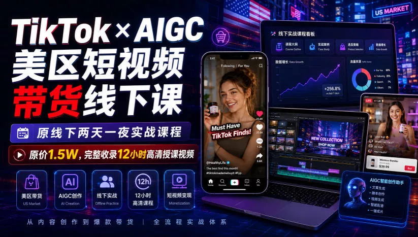 TikTok×AIGC美区短视频带货线下课,原线下两天一夜实战课程,原价1.5W,完整收录12小时高清授课视频 TikTok×AIGC美区短视频带货线下课,原线下两天一夜实战课程,原价1.5W,完整收录12小时高清授课视频