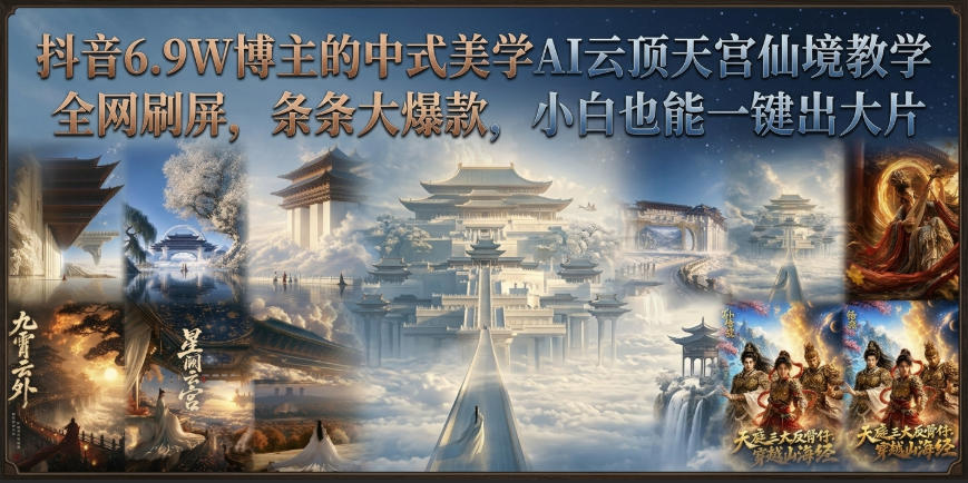 抖音6.9W博主的中式美学AI云顶天宫仙境教学,全网刷屏,条条大爆款,小白也能一键出大片 抖音6.9W博主的中式美学AI云顶天宫仙境教学,全网刷屏,条条大爆款,小白也能一键出大片