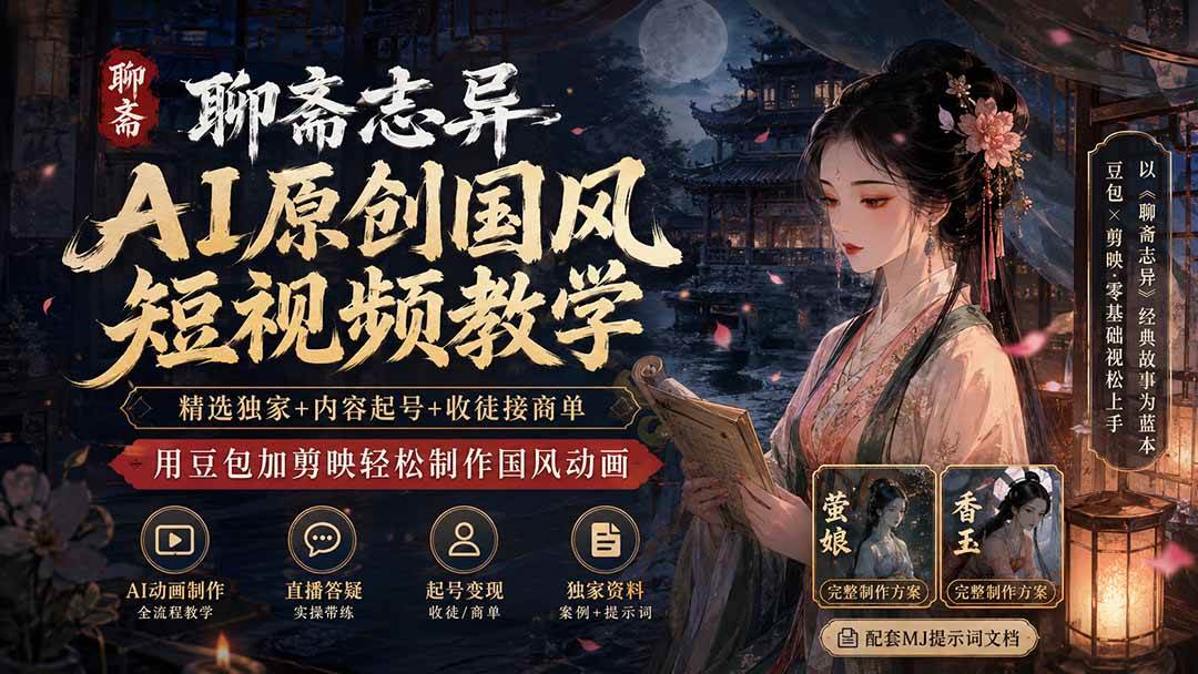 (19834期)聊斋志异AI原创国风短视频教学;精选独家+内容起号+收徒接商单,用豆包加剪映轻松制作国风动画 (19834期)聊斋志异AI原创国风短视频教学;精选独家+内容起号+收徒接商单,用豆包加剪映轻松制作国风动画