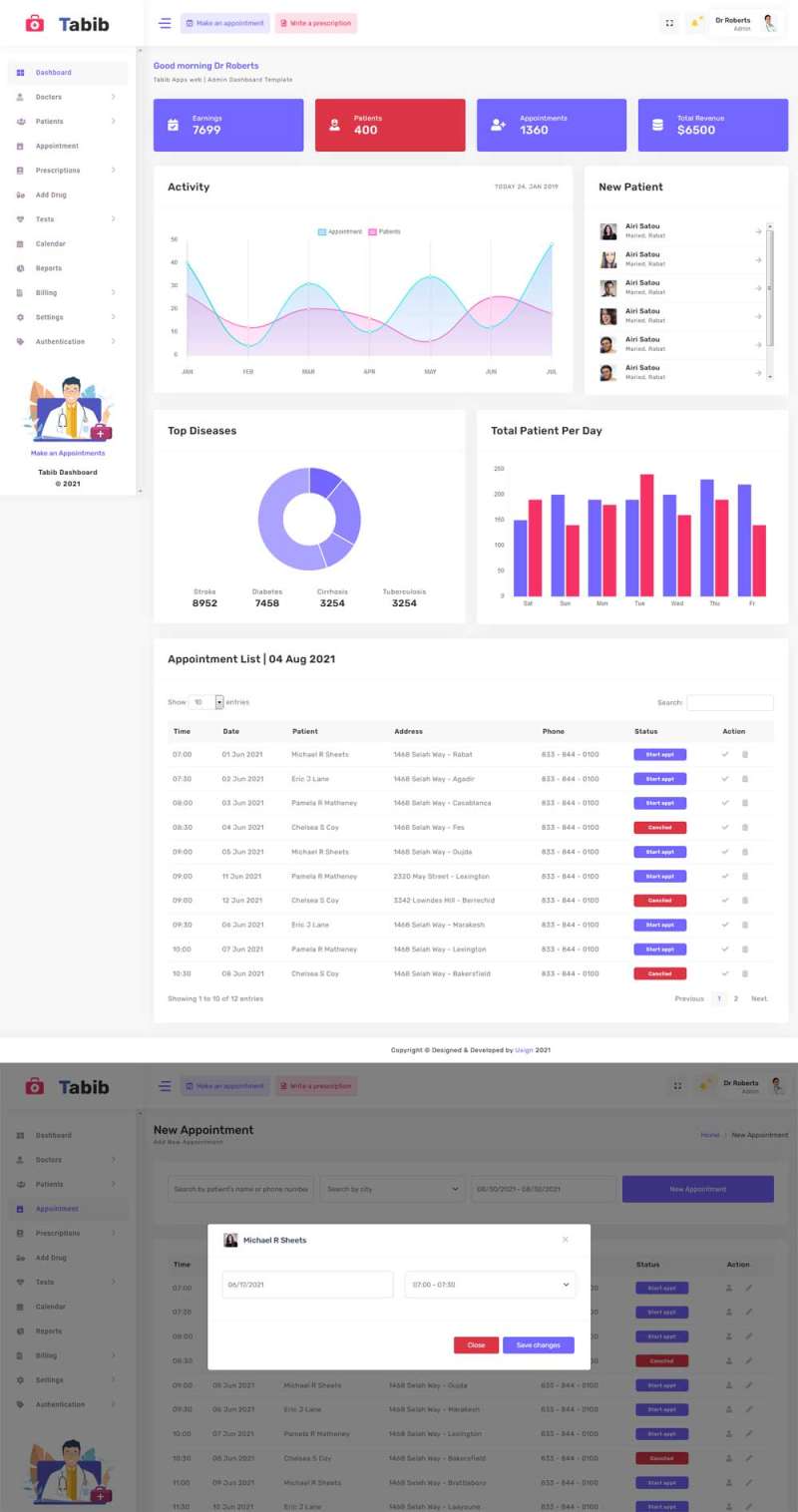 医院后台病患统计管理OA系统html网站模板
