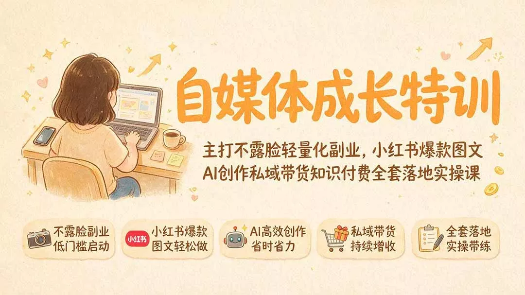 自媒体成长特训|主打不露脸轻量化副业,小红书爆款图文AI创作私域带货知识付费全套落地实操课 自媒体成长特训|主打不露脸轻量化副业,小红书爆款图文AI创作私域带货知识付费全套落地实操课