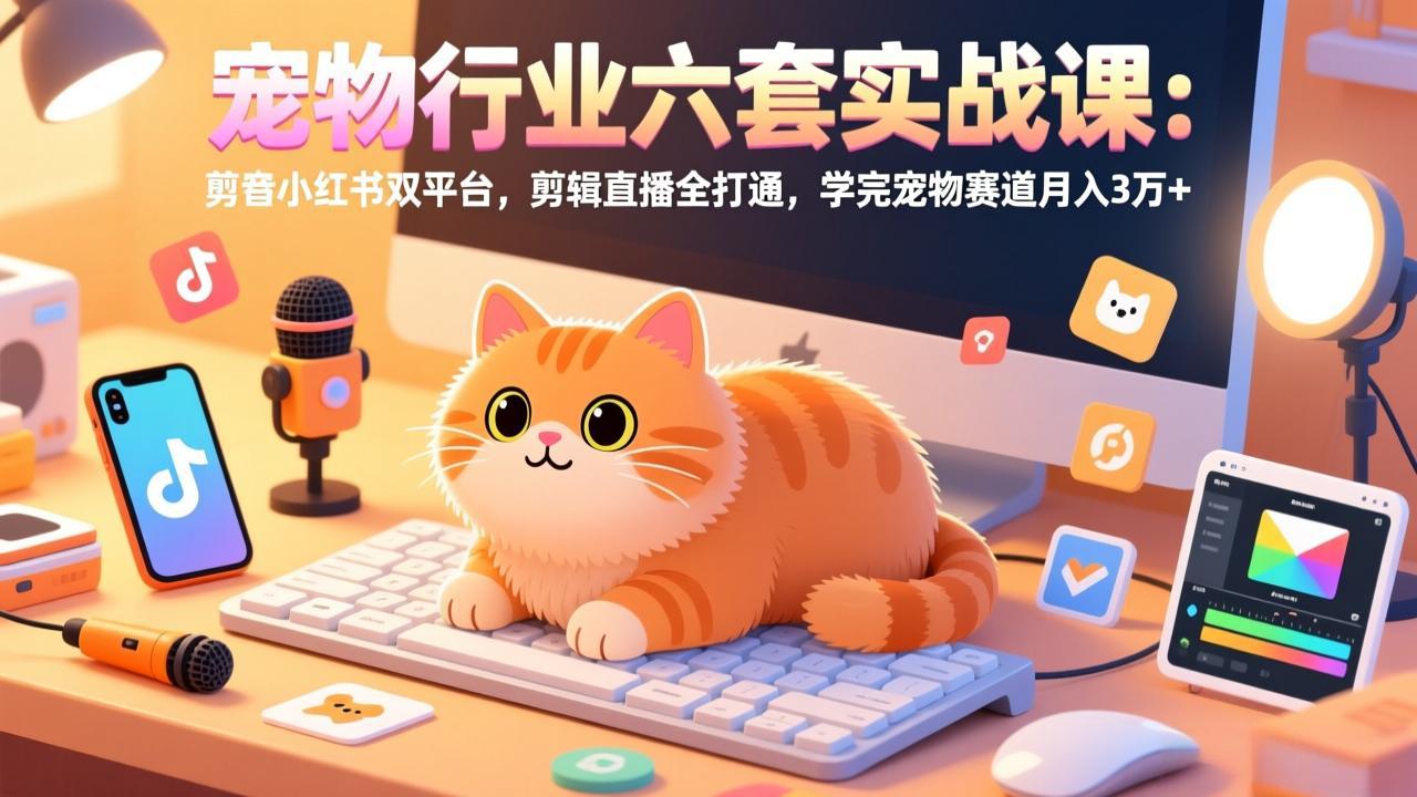 宠物行业六套实战课:抖音小红书双平台,剪辑直播全打通,学完宠物赛道月入3万+ 宠物行业六套实战课:抖音小红书双平台,剪辑直播全打通,学完宠物赛道月入3万+