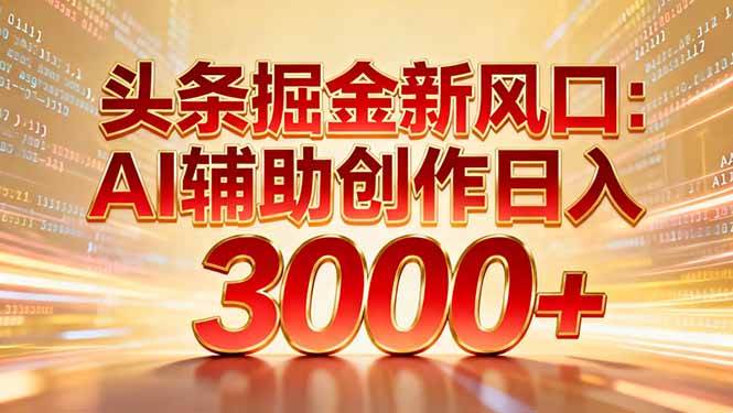 （16923期）头条掘金新风口：AI辅助创作日入3000+，矩阵玩法当天启动隔天见效