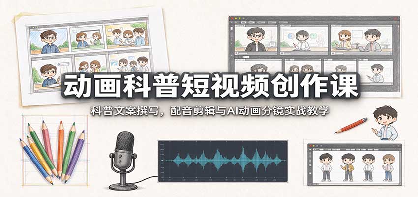 动画科普短视频创作课:科普文案撰写,配音剪辑与AI动画分镜实战教学 动画科普短视频创作课:科普文案撰写,配音剪辑与AI动画分镜实战教学