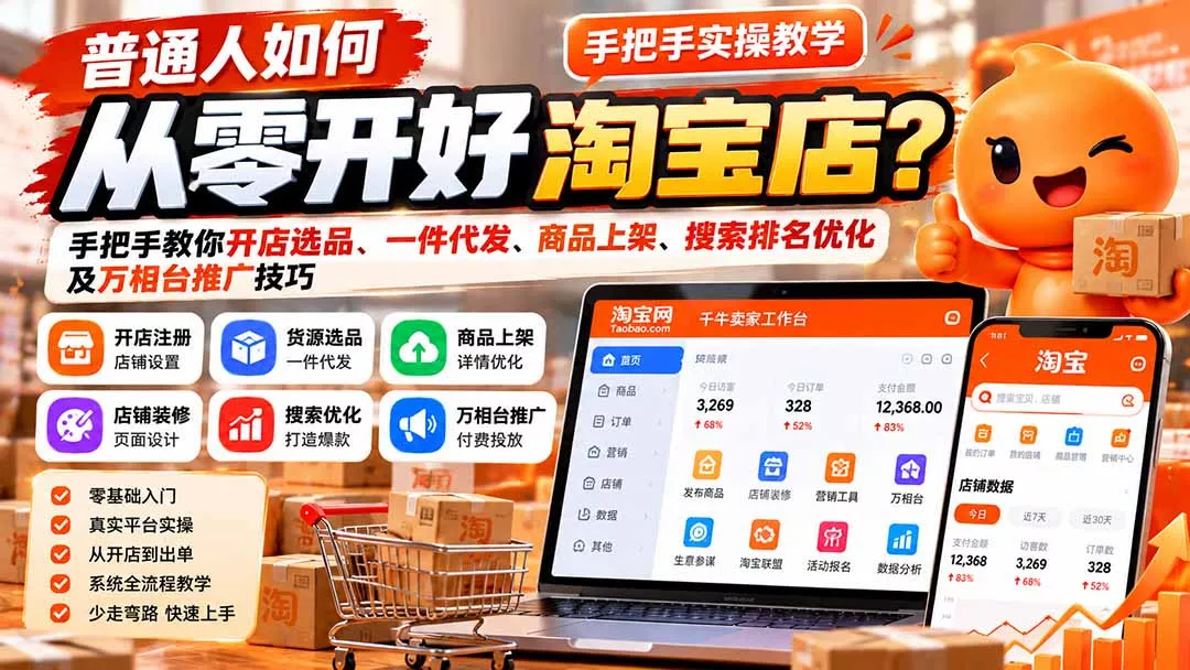 普通人如何从零开好淘宝店?手把手教你开店选品、一件代发、商品上架、搜索排名优化及万相台推广技巧 普通人如何从零开好淘宝店?手把手教你开店选品、一件代发、商品上架、搜索排名优化及万相台推广技巧