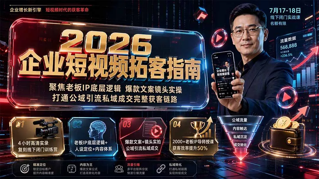 2026企业短视频拓客指南:聚焦老板IP底层逻辑,爆款文案镜头实操,打通公域引流私域成交完整获客链路 2026企业短视频拓客指南:聚焦老板IP底层逻辑,爆款文案镜头实操,打通公域引流私域成交完整获客链路
