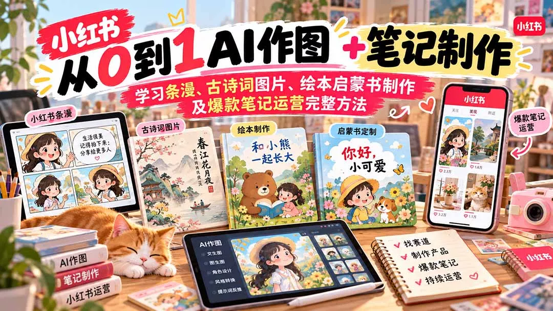 2026小红书AI内容创作从0到1:学习条漫、古诗词图片、绘本启蒙书制作及爆款笔记运营完整方法 2026小红书AI内容创作从0到1:学习条漫、古诗词图片、绘本启蒙书制作及爆款笔记运营完整方法