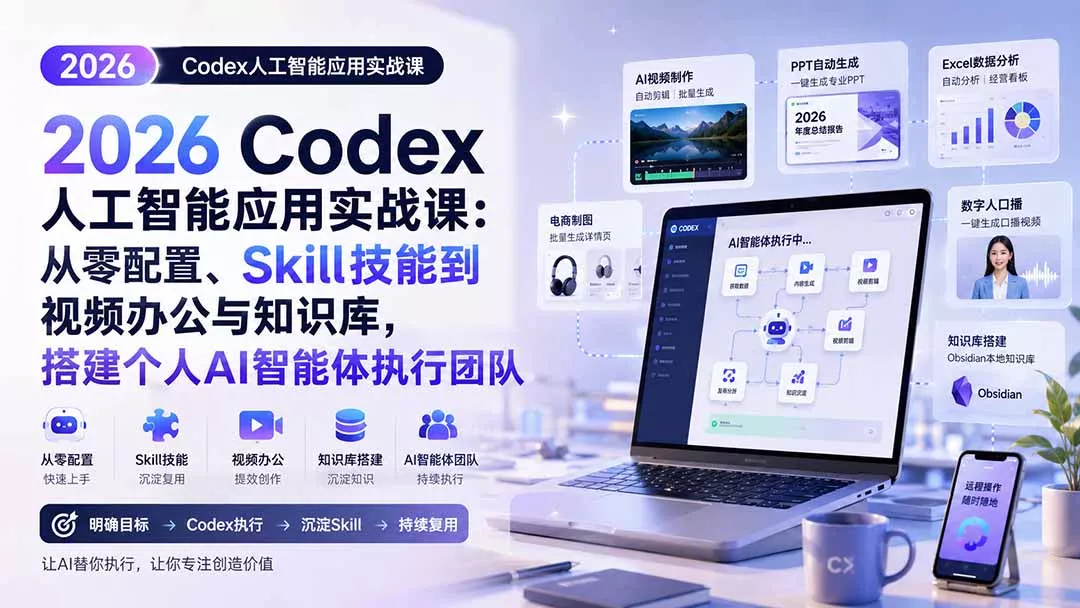 2026 Codex人工智能应用实战课:从零配置、Skill技能到视频办公与知识库,搭建个人AI智能体执行团队 2026 Codex人工智能应用实战课:从零配置、Skill技能到视频办公与知识库,搭建个人AI智能体执行团队