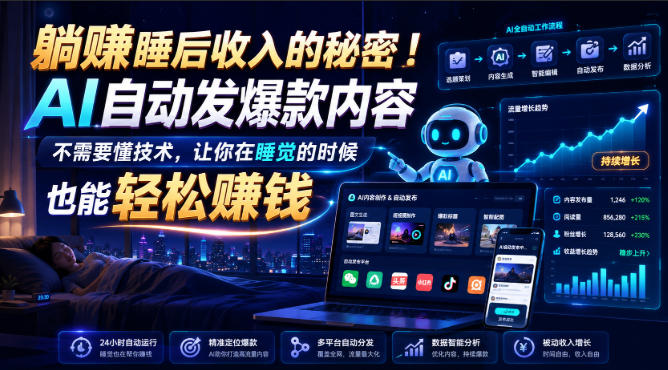 躺賺睡后收入的秘密!AI自动发爆款内容,不需要懂技术,让你在睡觉的时候也能轻松賺钱【原创双语字幕】 躺賺睡后收入的秘密!AI自动发爆款内容,不需要懂技术,让你在睡觉的时候也能轻松賺钱【原创双语字幕】