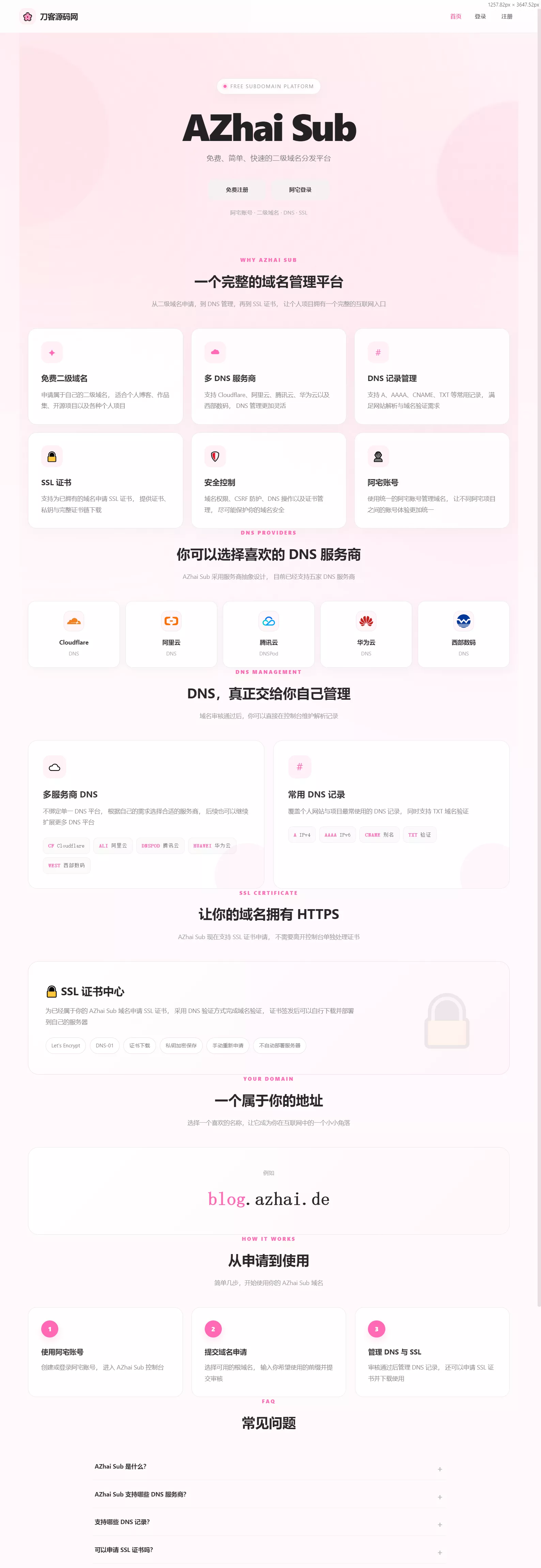 阿宅二级域名分发系统 轻量化全开源 阿宅二级域名分发系统 轻量化全开源