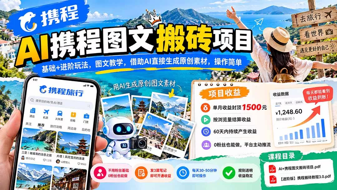 AI携程图文搬砖项目,基础+进阶玩法,图文教学,借助AI直接生成原创素材,操作简单 AI携程图文搬砖项目,基础+进阶玩法,图文教学,借助AI直接生成原创素材,操作简单