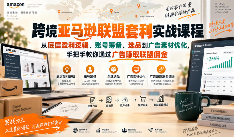 跨境亚马逊联盟套利实战课程,从底层盈利逻辑、账号筹备、选品到广告素材优化,手把手教你通过广告賺取联盟佣金 跨境亚马逊联盟套利实战课程,从底层盈利逻辑、账号筹备、选品到广告素材优化,手把手教你通过广告賺取联盟佣金