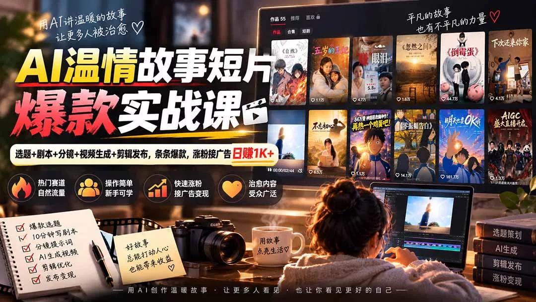 AI温情故事短片爆款实战课-更新|选题+剧本+分镜+视频生成+剪辑发布,条条爆款,涨粉接广告日赚1K+ AI温情故事短片爆款实战课-更新|选题+剧本+分镜+视频生成+剪辑发布,条条爆款,涨粉接广告日赚1K+
