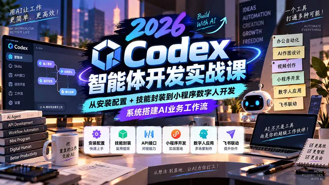 2026Codex智能体开发实战课:从安装配置+技能封装到小程序数字人开发,系统搭建AI业务工作流 2026Codex智能体开发实战课:从安装配置+技能封装到小程序数字人开发,系统搭建AI业务工作流